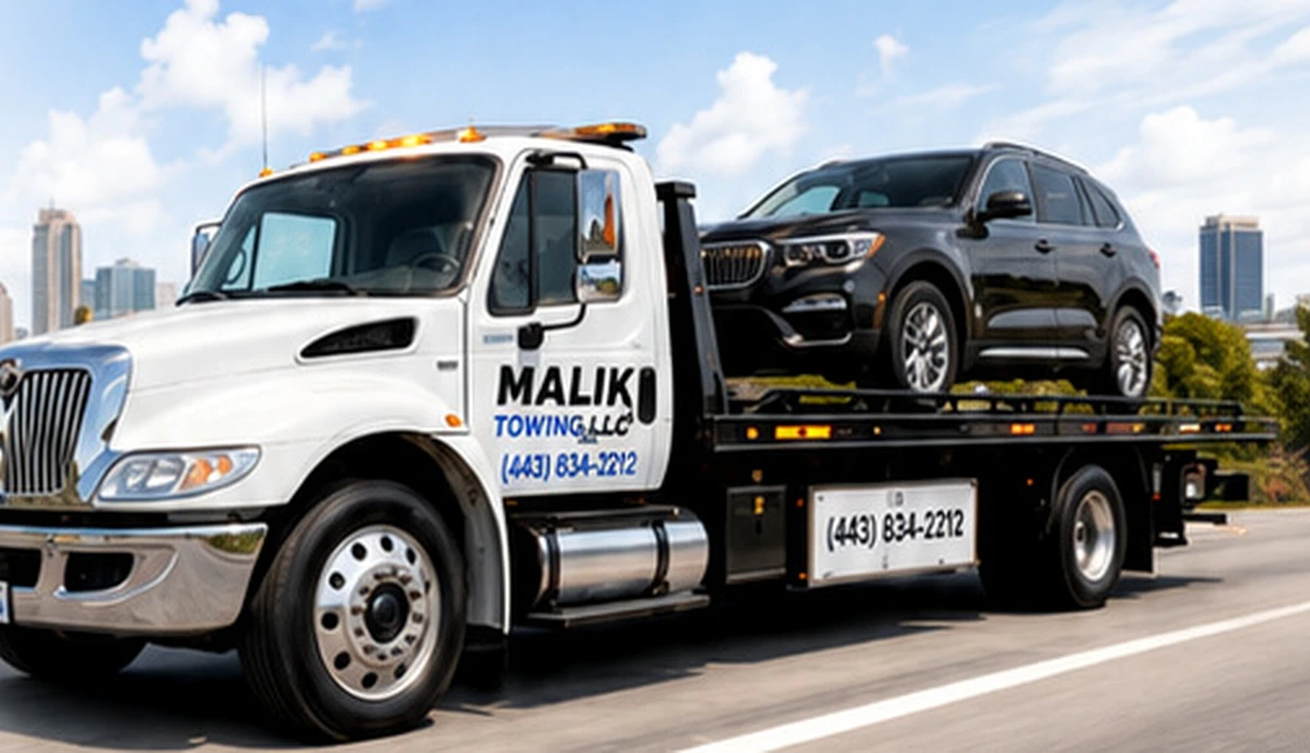 Malik Towing branded tow truck for Maryland towing tips and roadside safety guides